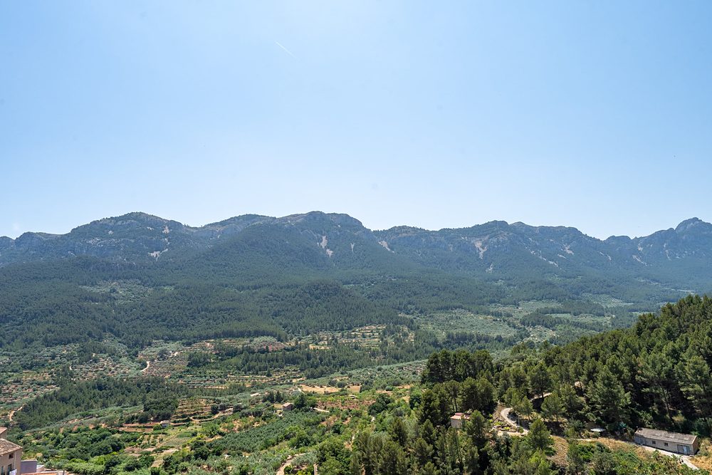 Els Ports i la vall amb oliveres des de la casa